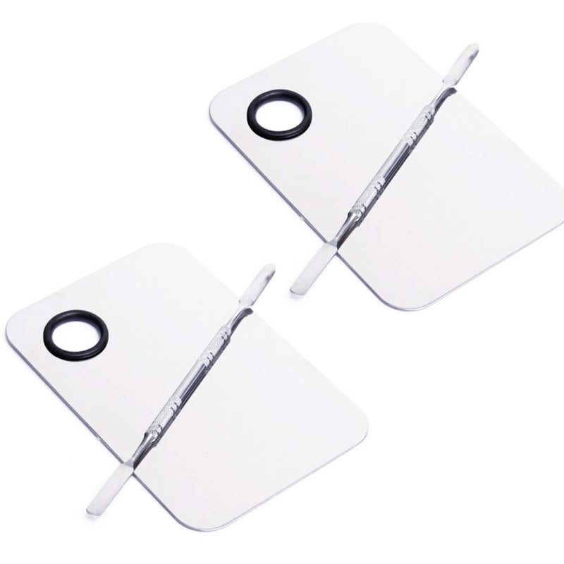 2 Pcs Stainless Steel Cosmetic Makeup Palette Professional Cosmetic Mixing Makeup Palette Spatula Makeup Artist Tool Beauty Salon Color Cream Mixing Palette With A Spatula Makeup Nail Art Palette