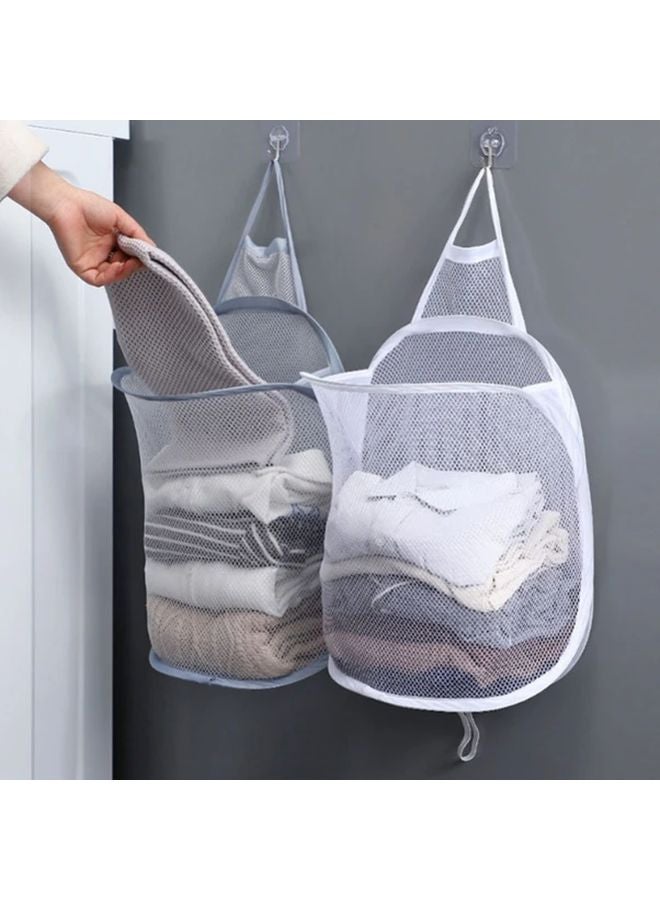 White Foldable Wall Hanging Laundry Basket Storage Hamper With Lid - Image 5