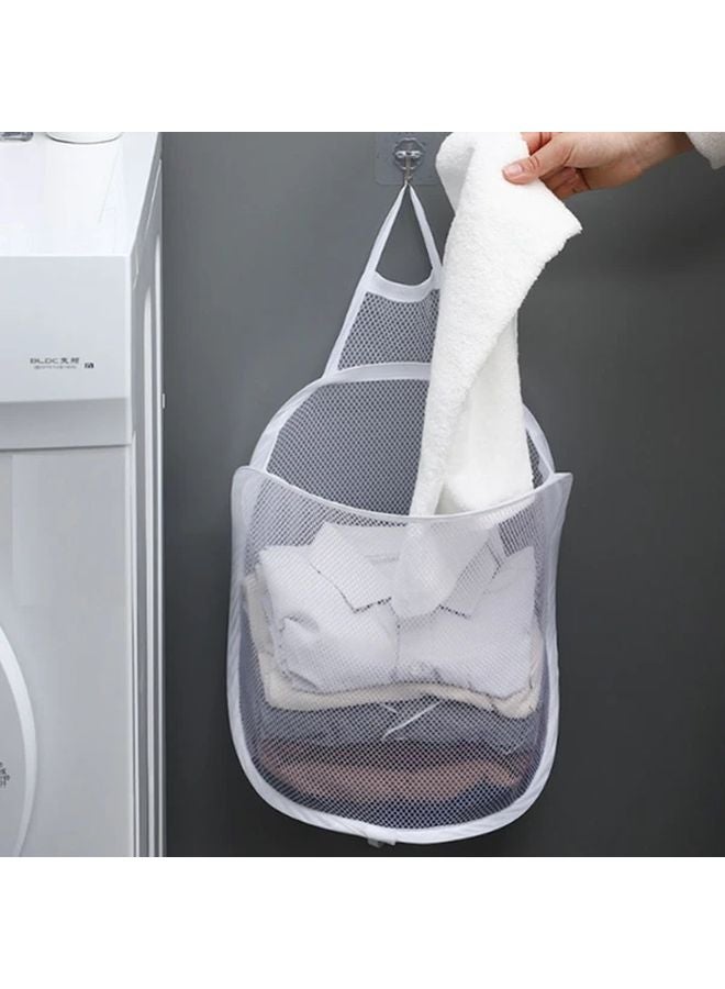 White Foldable Wall Hanging Laundry Basket Storage Hamper With Lid - Image 3