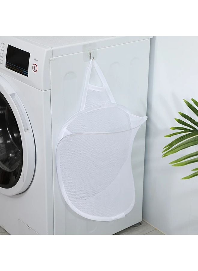 White Foldable Wall Hanging Laundry Basket Storage Hamper With Lid - Image 1
