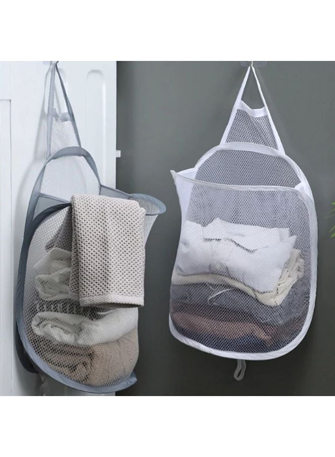 White Foldable Wall Hanging Laundry Basket Storage Hamper With Lid - Image 2