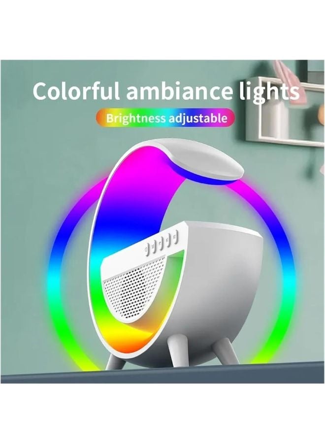 General LED Wireless Charger Ambience Light, Multifunctional Table Lamp Alarm Clock Bedside Night Light Smart Bluetooth Audio Lamp Suitable for Bedroom Home Decoration (White)  - Image 5