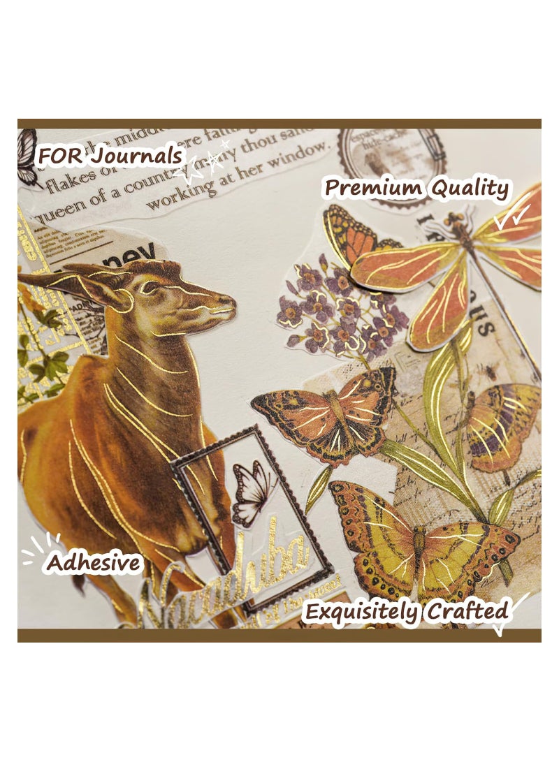 KASTWAVE Retro Gold Foil Washi Tape Set, 20 Rolls, Animal, Flower, Plant for Scrapbooking and Crafts, Decorative Masking Tape, Artists Tapes for DIY, Junk Journal Supplies, School Supplies - Image 2