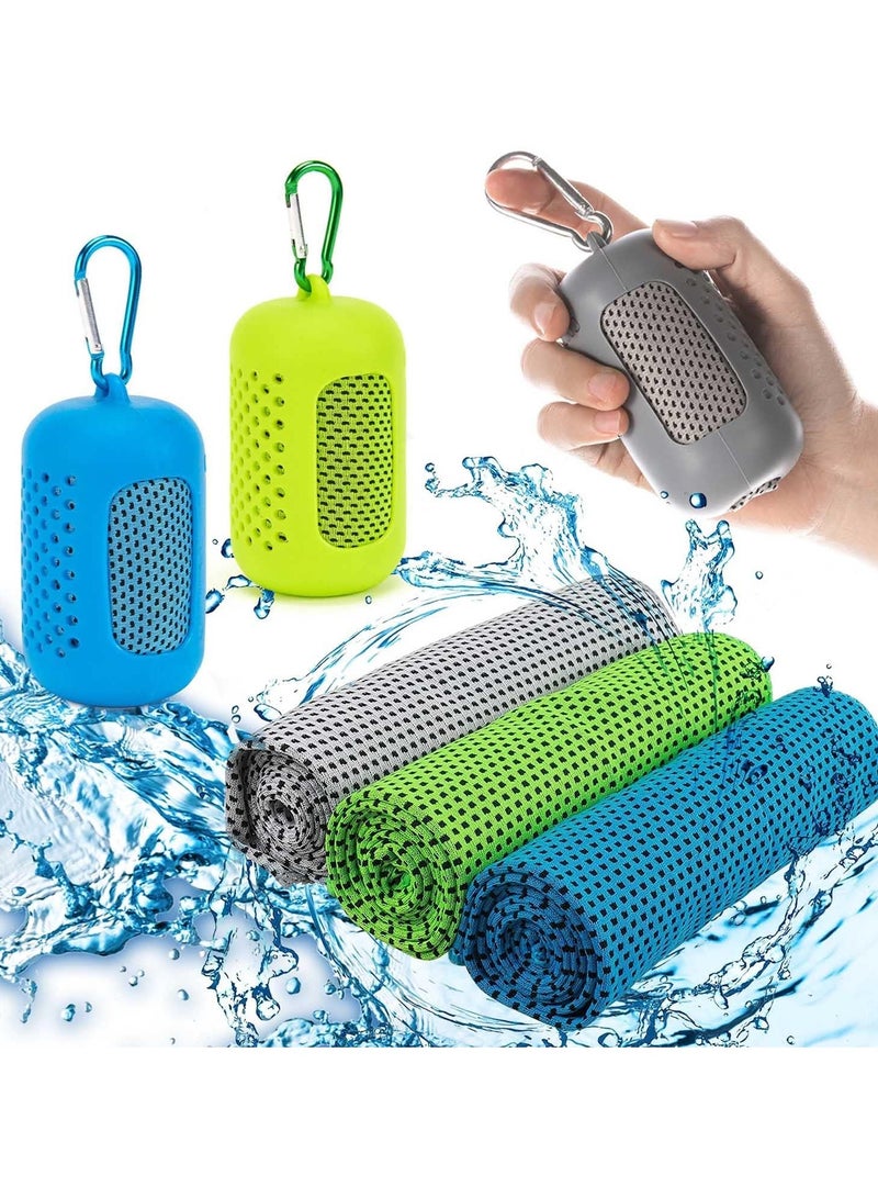 Gonice 3 Pack Refreshing Towels, Soft and Breathable Portable Towels with Round Silicone Bag, Quick Dry Towels for Exercise and Gym, for Running, Hiking, Yoga, Golf, Camping (Green) - Image 1