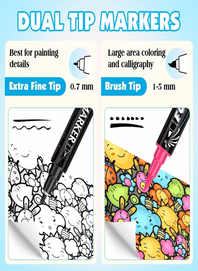 FUMILE 60 Colors Acrylic Paint Markers Dual Tip(Fine and Brush Tip), Acrylic Paint Pens Paint Markers for Wood, Rock, Plastic, Glass, Ceramic, Canvas.Acrylic Paint Markers Set for DIY Gifts and Art. - Image 4