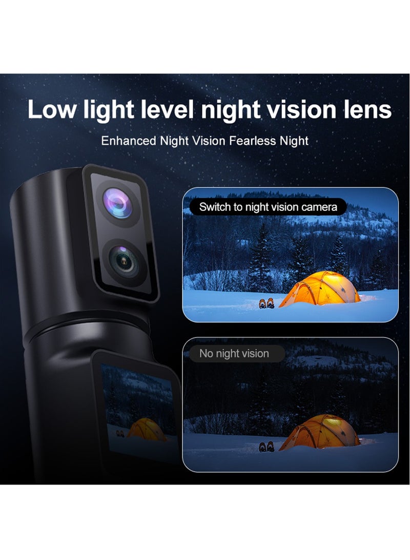 AUSEK 6K Action Camera, WIFI Dual Lens Pocket Camera, 350° Rotating Lens, 50MP Vlogging Camera, 2600mAh+2600mAh Battery, 6-Axis Stabilizer, Touch Screen, Support Time-Lapse Recording/Slow Motion/Pre-Recording - Image 3