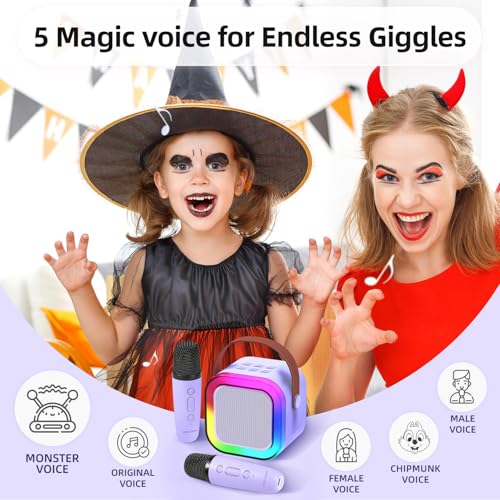 Kinglucky Karaoke Mic with Speaker for Kids Machine with 2 Wireless Microphones Include Night Light Karaoke Birthday Christmas Gift for 3-14 Years Old Girls Boys Voice Changer - Image 3