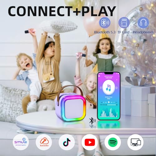 Kinglucky Karaoke Mic with Speaker for Kids Machine with 2 Wireless Microphones Include Night Light Karaoke Birthday Christmas Gift for 3-14 Years Old Girls Boys Voice Changer - Image 4