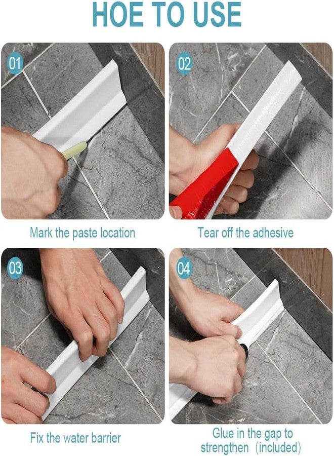 Delzon حاجز مائي قابل للطي بطول متر واحد من ديلزون، حاجز مائي للاستحمام ومانع لتسرب الماء، يحافظ على الماء بالداخل، عتبة مائية للمطبخ والحمام (أبيض) - Image 5