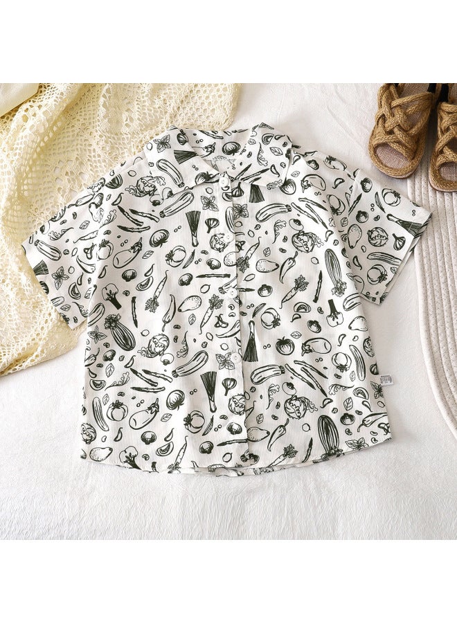 Children's Shirt Summer Cotton New Boys Of Short Sleeve Baby Shirt Floral Children's Shirt Children's Clothing