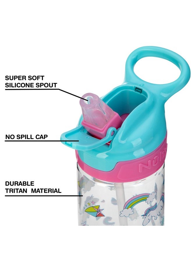 Nuby Nuby Push Button Flip-it Soft Spout Tritan Water Bottle, Pink Unicorns, 18 Oz  - Image 2