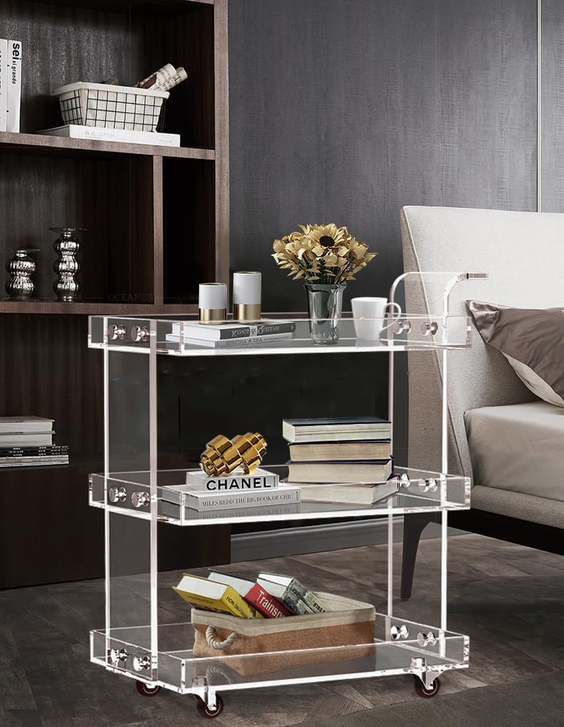 ONELUX 2319 Clear Acrylic Storage Rolling Cart,Mobile Bar Cart - Image 3