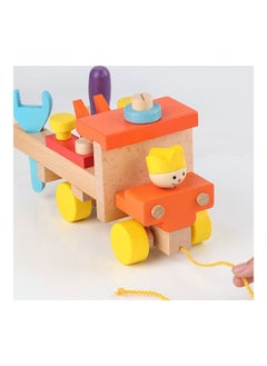 NIBEMINENT Children's Wooden Early Education Colourful Screw Car 23x9.9x14.8cm  - Image 3