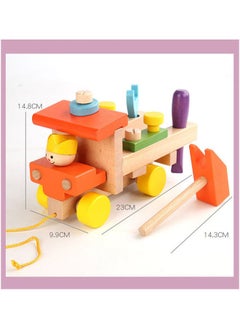 NIBEMINENT Children's Wooden Early Education Colourful Screw Car 23x9.9x14.8cm  - Image 4