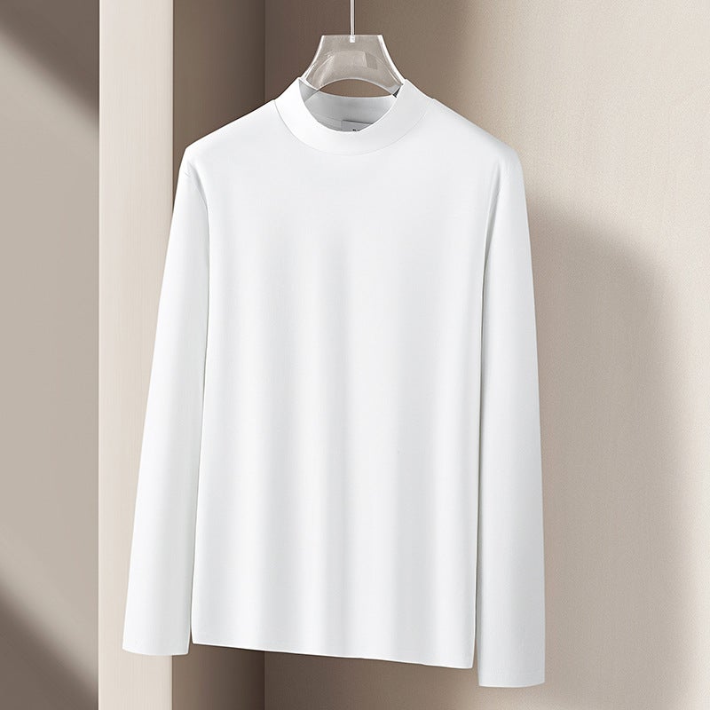 High-End Liquid Ammonia Anti-Static Mercerized Cotton Men'S Long-Sleeved T-Shirt For , Solid Color Half-High Collar Comfortable Base Layer Top - Image 1