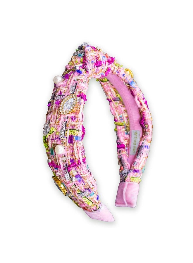 FROG SAC FROG SAC Knot Headbands for Girls, Embellished Pearl Rhinestone Knotted Hair Bands for Kids, Pink Toddler Headband Accessories, Cute Little Girl Hairbands, Sparkly Head Band for Tweens Back to School - Image 1