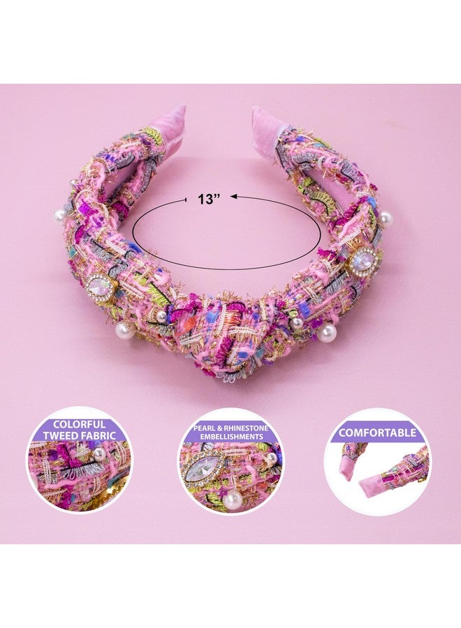 FROG SAC FROG SAC Knot Headbands for Girls, Embellished Pearl Rhinestone Knotted Hair Bands for Kids, Pink Toddler Headband Accessories, Cute Little Girl Hairbands, Sparkly Head Band for Tweens Back to School - Image 4
