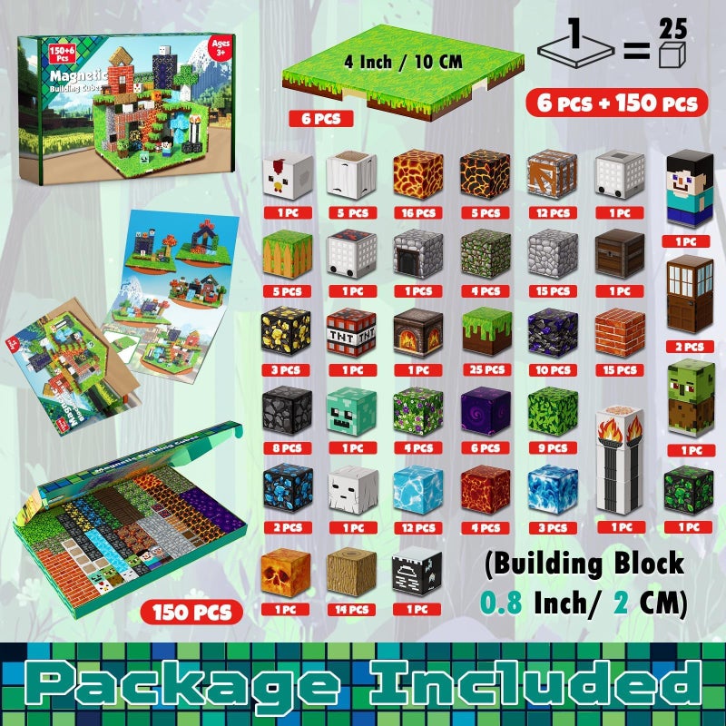 GraceDuck 150 PCS Magnetic Blocks - Magnetic Building Block with 6 Base Plate, Stacking Magnets for Kids, Sensory Toy for Toddlers STEM Learning, Birthday Gifts for 3+ Years Old Boys Girls - Image 3