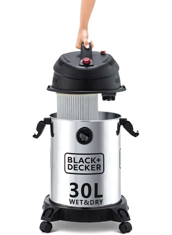 BLACK+DECKER Canister Stainless Steel Vacuum Cleaner With Wet And Dry Function 30 L 1610 W WV1450-B5 Silver/Black - Image 4