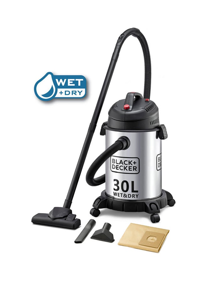 BLACK+DECKER Canister Stainless Steel Vacuum Cleaner With Wet And Dry Function 30 L 1610 W WV1450-B5 Silver/Black - Image 1