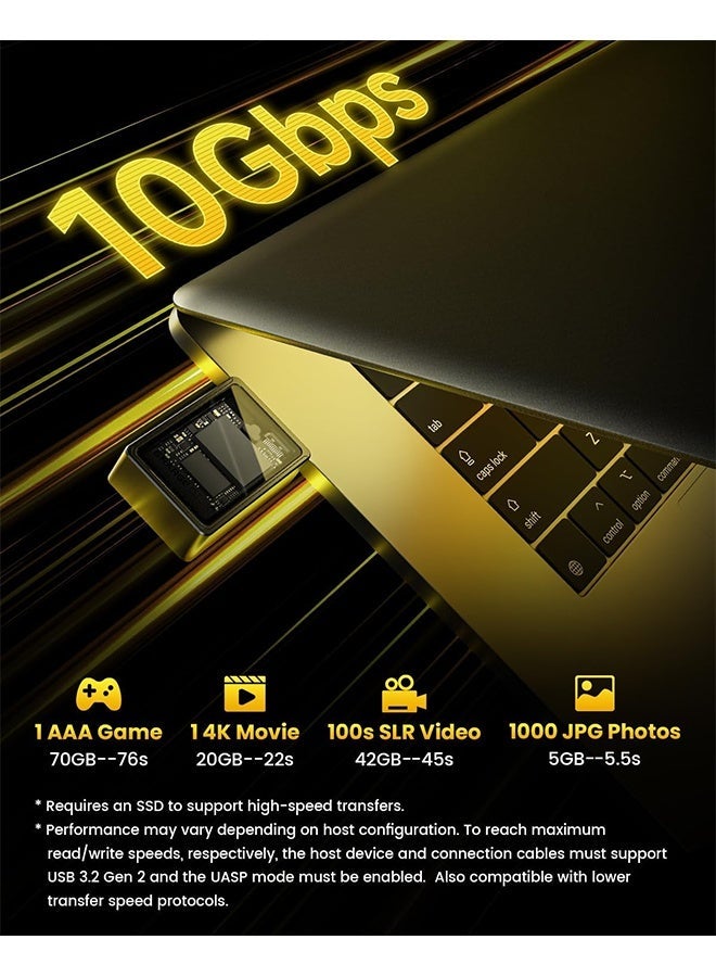 شارج علبة شارج ديسك M.2 NVMe SSD مع نظام تبريد نشط، 10 جيجابت في الثانية USB C 3.2 Gen2، قارئ NVMe يدعم مفاتيح M ومحركات أقراص SSD بحجم 2230، أصفر - Image 4