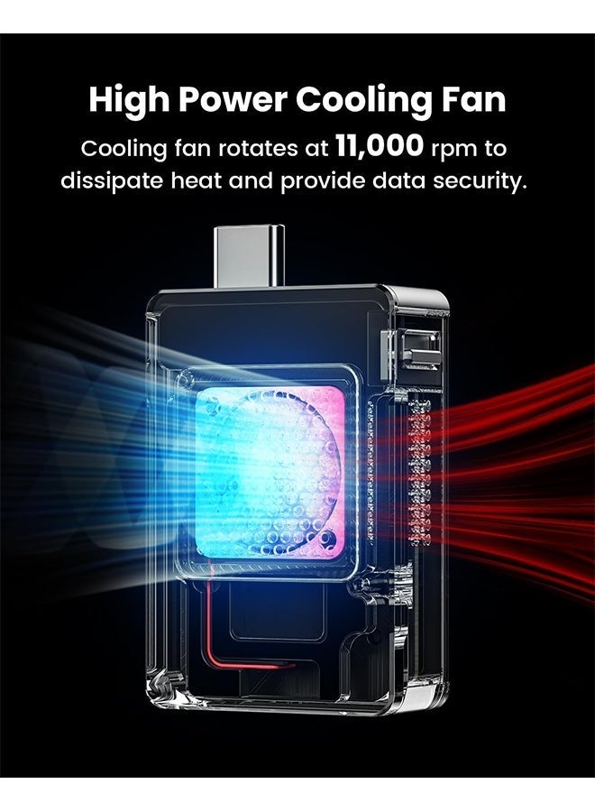 شارج علبة شارج ديسك M.2 NVMe SSD مع نظام تبريد نشط، 10 جيجابت في الثانية USB C 3.2 Gen2، قارئ NVMe يدعم مفاتيح M ومحركات أقراص SSD بحجم 2230، أصفر - Image 3
