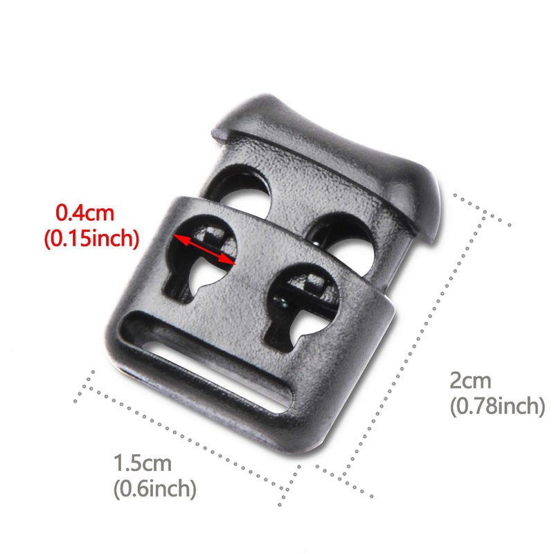 Dyzd Small Double Hole Plastic Cord Locks End Spring Stop Toggle Stoppers Multi-Colour (10Pcs  Black) - Image 2