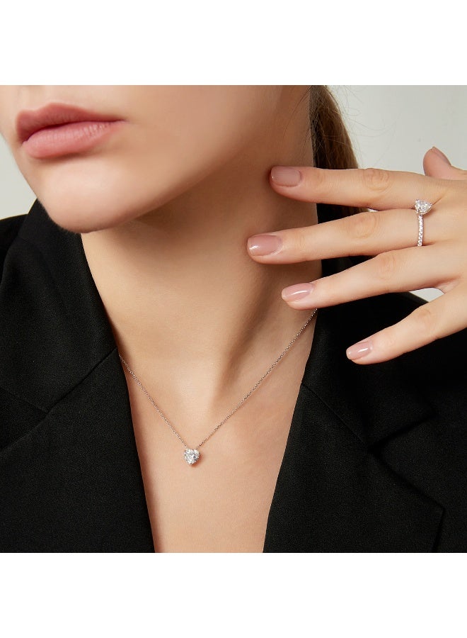 Toby Women’s Heart Moissanite 40+5 cm Necklace with Certified Stone – Elegant White Gold Plated Chain – Luxury Romantic Jewelry Gift for Women - Image 2