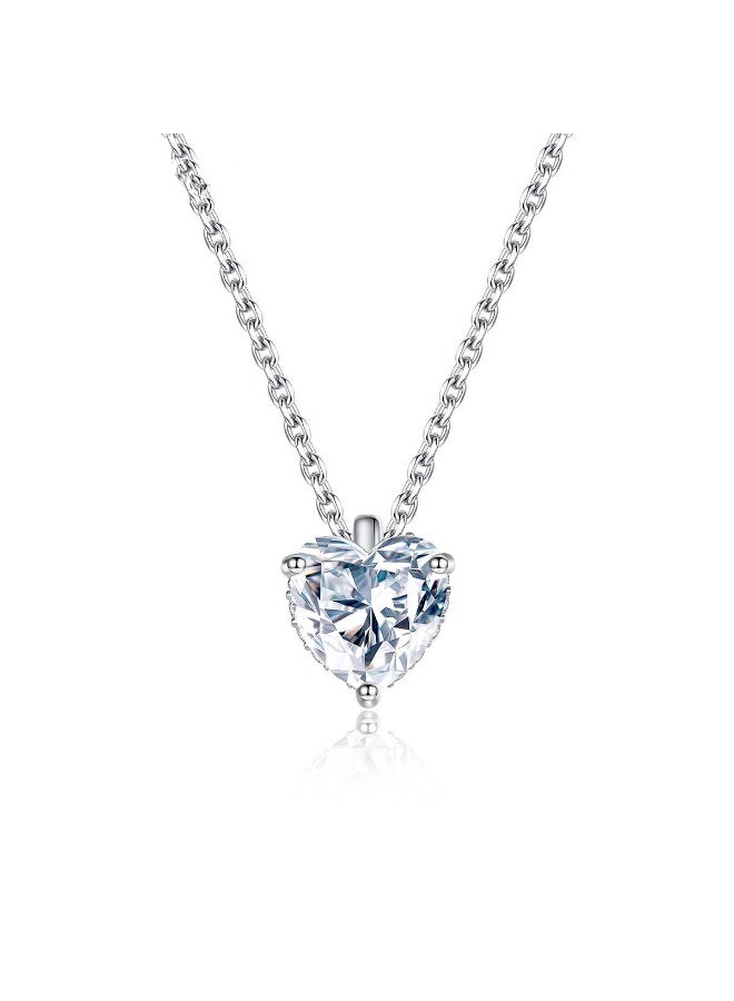 Toby Women’s Heart Moissanite 40+5 cm Necklace with Certified Stone – Elegant White Gold Plated Chain – Luxury Romantic Jewelry Gift for Women - Image 1