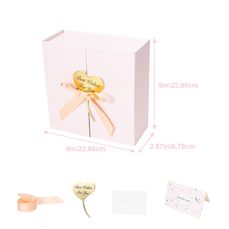 CHARMGIFTBOX Gift Boxes with Lids, 9x9x3 Inch Pink Gift Box with Ribbon Card Fancy Gift Wrap Boxes for Anniversary, Bridesmaid Proposal, Bridal Showers, Weddings, Girlfriend, Valentine's Day - Image 3
