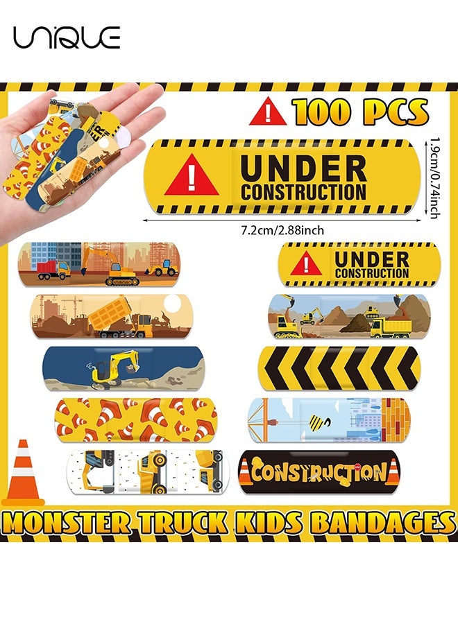Unique 100 Pcs Kids Bandages - Waterproof Breathable Stickers - Construction Truck Pattern Band-Aids - 10 Styles Children's Adhesive Flexible Colorful Cute Cartoon Bandages - for Kids Girl Boy Children Toddler - Image 2