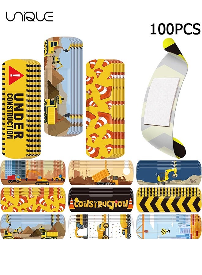 Unique 100 Pcs Kids Bandages - Waterproof Breathable Stickers - Construction Truck Pattern Band-Aids - 10 Styles Children's Adhesive Flexible Colorful Cute Cartoon Bandages - for Kids Girl Boy Children Toddler - Image 1