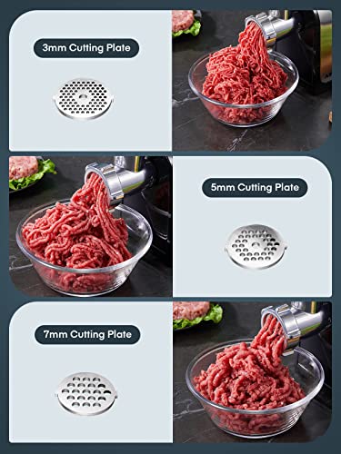 Aiheal Electric Meat Grinder, Sausage Stuffer with 3 Sausage Tubes, 2 Blades, 3 Plates, 3200W Max, Meat Grinder Heavy Duty for Home Kitchen Use, Stainless Steel (Black) - Image 4