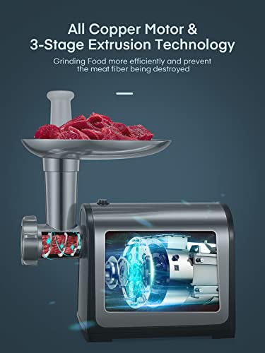 Aiheal Electric Meat Grinder, Sausage Stuffer with 3 Sausage Tubes, 2 Blades, 3 Plates, 3200W Max, Meat Grinder Heavy Duty for Home Kitchen Use, Stainless Steel (Black) - Image 3
