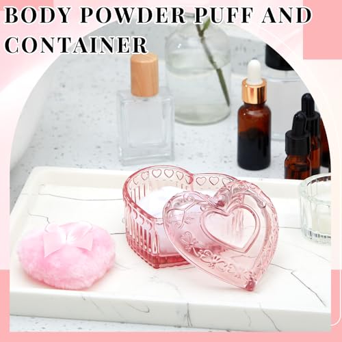 Tioncy 3 Pcs Large Body Powder Puff and Container Mothers Day Gift Powder Container with Puff Crystal Case Soft Washable Reusable Velour Face Body Glitter Wet Dry MakeupPink Heart - Image 3