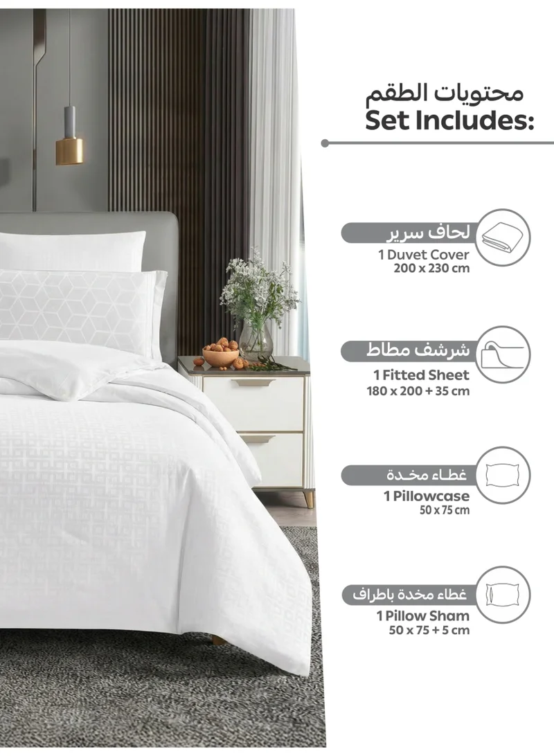 Donetella 180 X 200 Cm Geometric Duvet Set, Queen Size Fits 180x200 cm - 4-Pcs Bed Set, Brushed Microfiber Fabric - 1 Duvet Cover, 1 Fitted Sheet, 1 Pillow Shams, 1 Pillowcases (Filler Not Included)  | Best Price UAE