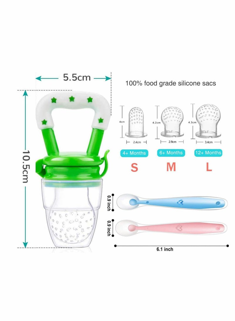 11 Pack Baby Food Feeder Set, Fruit Pacifier Fresh with 3 Sizes Silicone Pouches, Infant Teething Toy Includes Finger Toothbrushes and 2 Feeding Spoons - Image 2