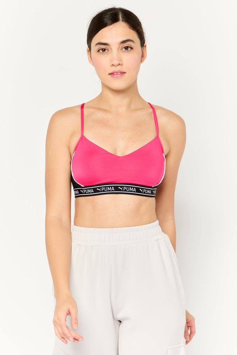 PUMA Women Brand Logo Lightly Padded Training Sports Bra, Pink - Image 1
