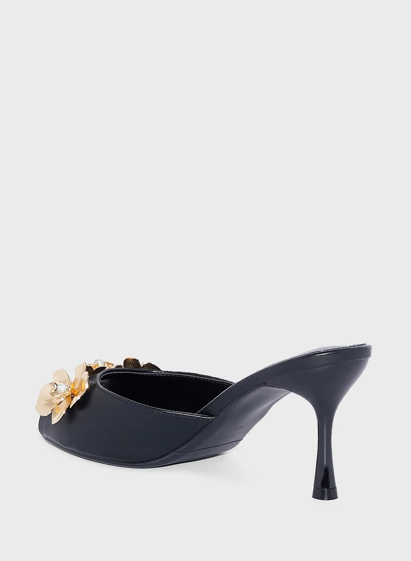 Ella Limited Edition Diamante Floral Trim Mule Heel Sandal