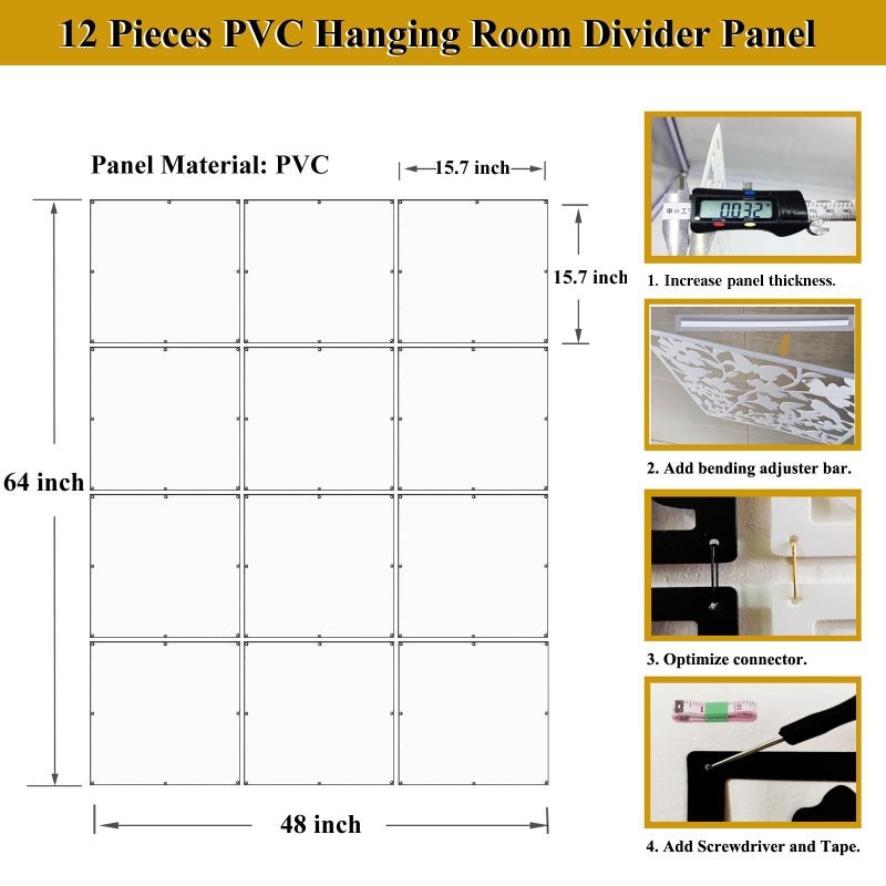 Lchen Solid Hanging Room Divider,12 Pieces Solid Board Screen Panels White Home Decoration Room Partition (White Board,15.7"x15.7"x0.03") - Image 2