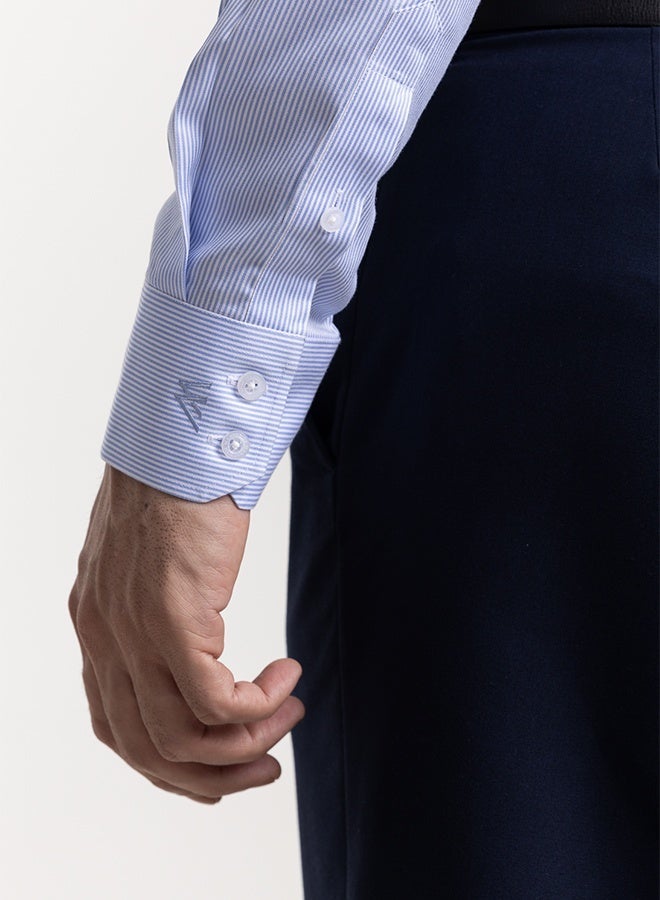 Mannerism The Non Iron Blue Striped Dress Shirt with Semi Cutaway Collar & Sharp Definition - Image 5