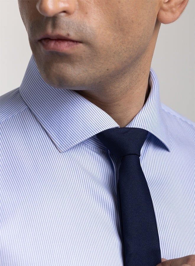 Mannerism The Non Iron Blue Striped Dress Shirt with Semi Cutaway Collar & Sharp Definition - Image 3