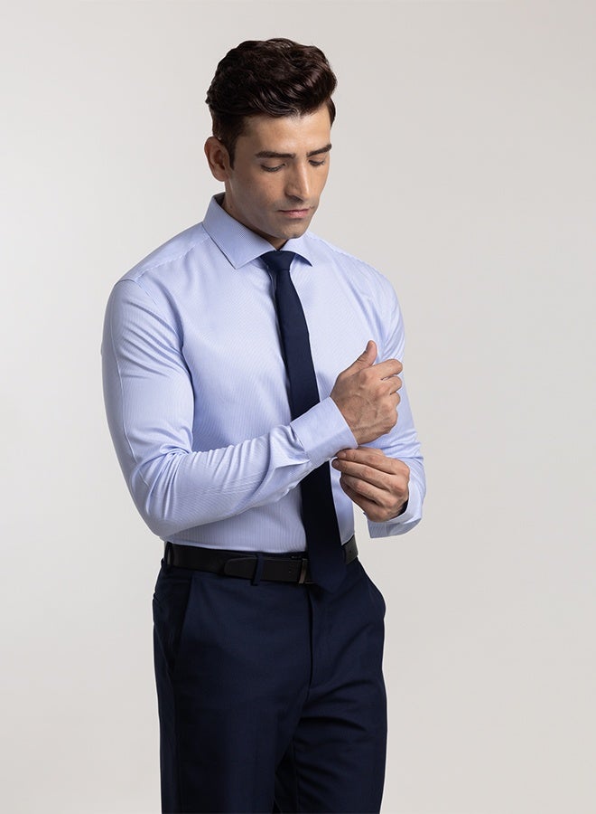 Mannerism The Non Iron Blue Striped Dress Shirt with Semi Cutaway Collar & Sharp Definition - Image 2