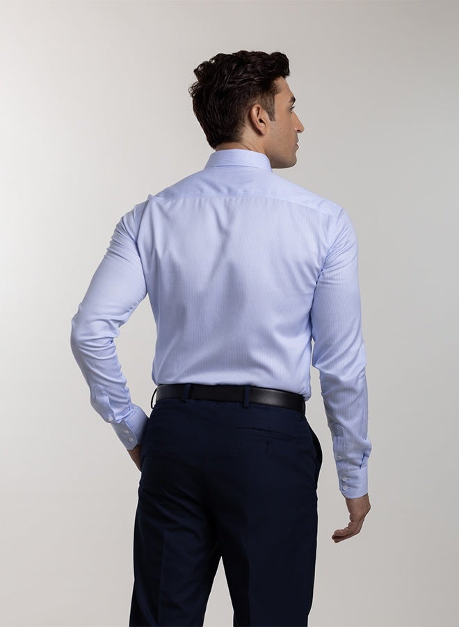 Mannerism The Non Iron Blue Striped Dress Shirt with Semi Cutaway Collar & Sharp Definition - Image 5