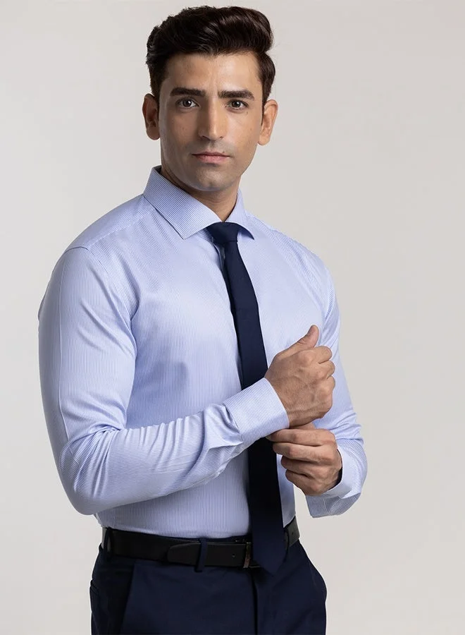 MANNERISM  The Non Iron Blue Striped Dress Shirt with Semi Cutaway Collar & Sharp Definition for Men | Best Price UAE