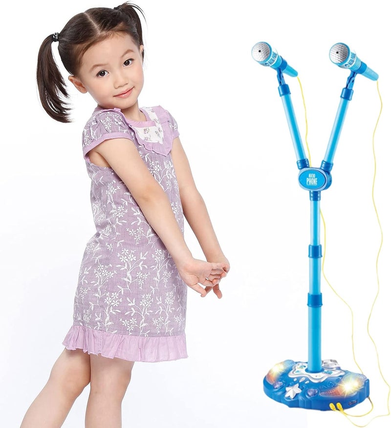 klarakoKids Karaoke Machine with Double Microphones Adjustable Stand Music Play Set Karaoke Players Toys Girl Gift Portable Microphone Musical Toys klarakoBlue - Image 1