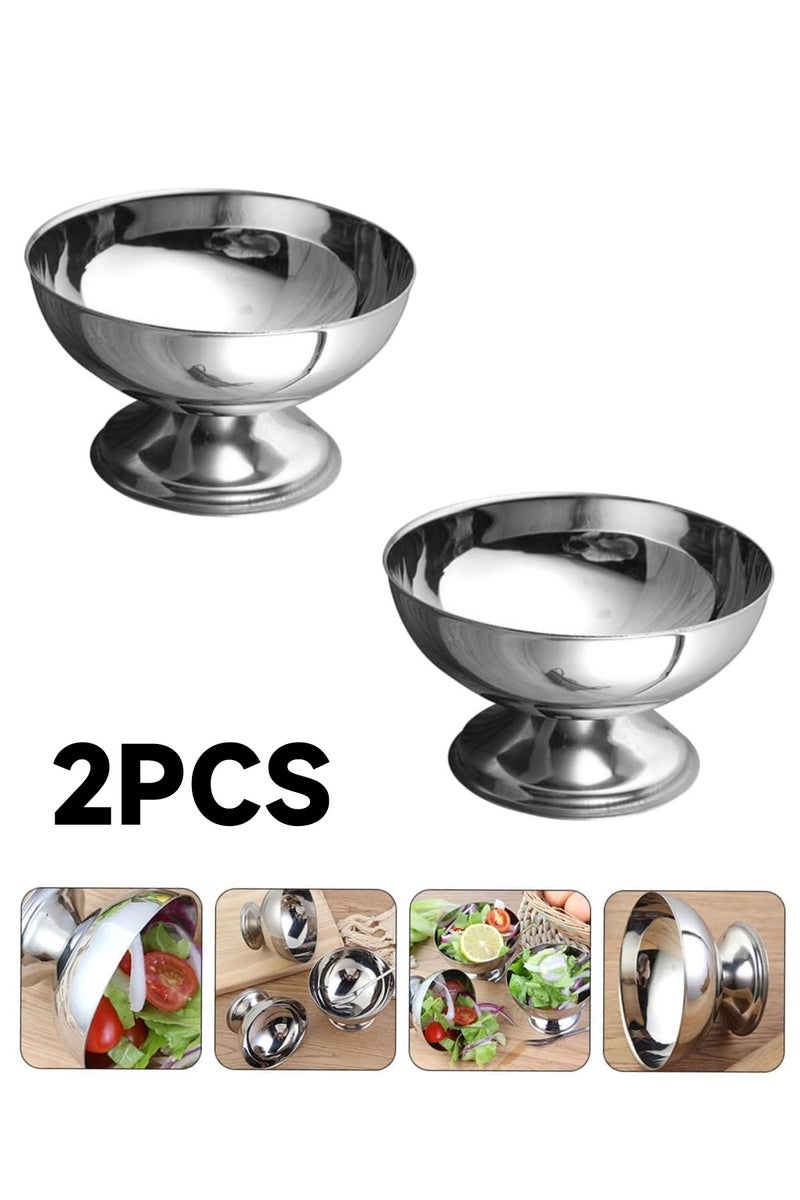 2 قطعة كوب آيس كريم من الفولاذ المقاوم للصدأ، كوب آيس كريم من الفولاذ المقاوم للصدأ، كوب حلوى ذو قاع مستقر قابل لإعادة الاستخدام، وعاء آيس كريم آيس كريم وعاء كيك لطيف - Image 1