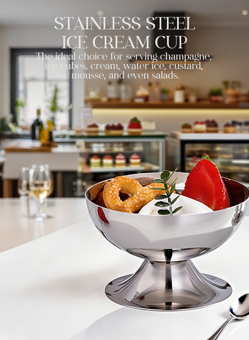 2 قطعة كوب آيس كريم من الفولاذ المقاوم للصدأ، كوب آيس كريم من الفولاذ المقاوم للصدأ، كوب حلوى ذو قاع مستقر قابل لإعادة الاستخدام، وعاء آيس كريم آيس كريم وعاء كيك لطيف - Image 2