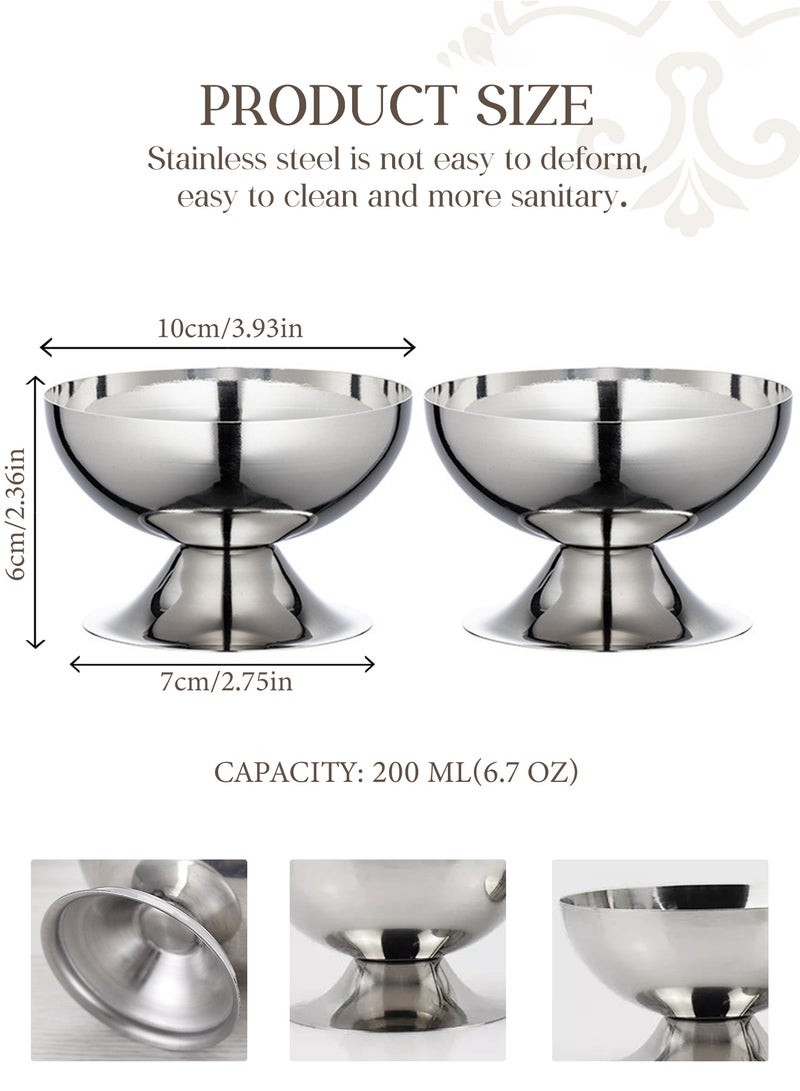 2 قطعة كوب آيس كريم من الفولاذ المقاوم للصدأ، كوب آيس كريم من الفولاذ المقاوم للصدأ، كوب حلوى ذو قاع مستقر قابل لإعادة الاستخدام، وعاء آيس كريم آيس كريم وعاء كيك لطيف - Image 4
