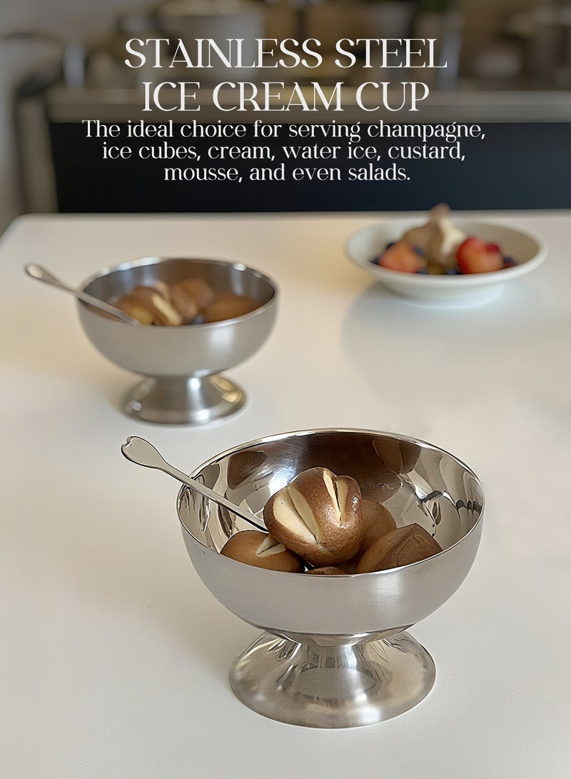 2 قطعة كوب آيس كريم من الفولاذ المقاوم للصدأ، كوب آيس كريم من الفولاذ المقاوم للصدأ، كوب حلوى ذو قاع مستقر قابل لإعادة الاستخدام، وعاء آيس كريم آيس كريم وعاء كيك لطيف - Image 5